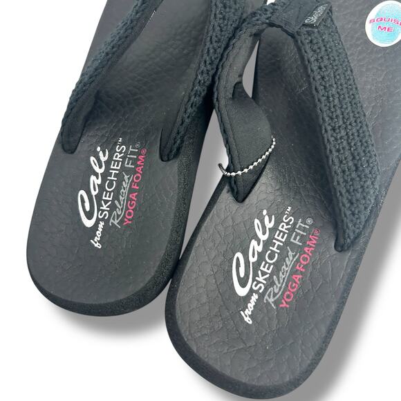 NEW Skechers Black Flip Flops size 7 Woven Strap Thong Cali Relaxed Fit Foam NWT - Picture 2 of 8
